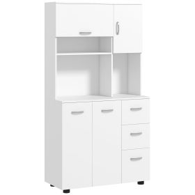 HOMCOM 66" Buffet with Hutch, Freestanding Kitchen Pantry with 2 Large Cabinets, 1 Pull Up Cabinet, 3 Drawers, White
