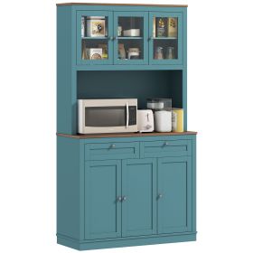 HOMCOM 71" Kitchen Pantry Cabinet with Microwave Stand, Kitchen Hutch with 2 Drawers and Adjustable Shelves, Green