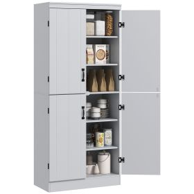 HOMCOM 70" 4-Door Kitchen Pantry, Freestanding Kitchen Storage Cabinet, 6-tier Cupboard with Adjustable Shelves for Living Room, Gray