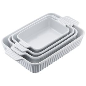 Ceramic Baking Dish 4 Pieces Rectangular Bakeware Set Deep for Baking White