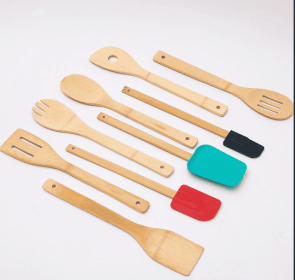 Mainstays 100 Percent Natural Bamboo Tool And Gadgets 9 Pieces Utensil Set For Cooking
