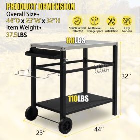 Stainless Steel BBQ Grill Cart with Wheels Portable Outdoor Grilling Tabletop Prep Station for Patio Garden Backyard Cooking and Serving