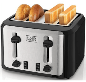 BLACK+DECKER 4-Slice Toaster, Black and Silver with Extra-Wide Slots
