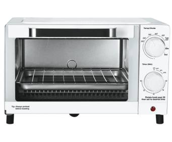 Mainstays 4 Slice Toaster Oven with 3 Settings, includes baking rack and pan, Arctic White, New