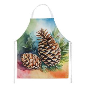 Maine White Pine Cone and Tassels in Watercolor Apron Cooking Kitchen Server Baking Crafts Gardening for Adult Women Men, Unisex, Large, Multicolor