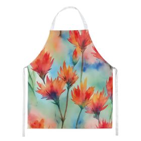 Wyoming Indian Paintbrush in Watercolor Apron Cooking Kitchen Server Baking Crafts Gardening for Adult Women Men, Unisex, Large, Multicolor