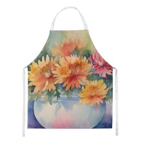 Chrysanthemums in Watercolor Apron Cooking Kitchen Server Baking Crafts Gardening for Adult Women Men, Unisex, Large, Multicolor