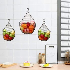 Set Of 3Metal Fruit And Vegetable Storage Hanging Basket Wall Mounted, Hanging Basket For Kitchen Black Wire Baskets For Flowers, Fruits And Vegg