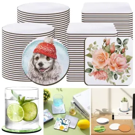 24pcs Sublimation Blank Cup Coasters Bulk Heat Transfer Coasters 4x4 Inch Round Square Blank Cup Mat For Sublimation Transfer Heat Press Printing (Option: 24Pcs)