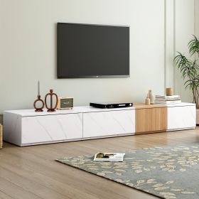 ON-TREND TV Stand With Faux Marble And Walnut Wood Grain Finish For TVs Up To 88'', Modern Free-Combination Entertainment Center With 4 Storage D (Option: White)