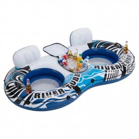 2 Inflatable River Floaters, Equipped With Detachable Refrigerators And Two Cup Holders, Featuring A Supportive Backrest, And With GRAP Ropes (Option: Whiteblue)