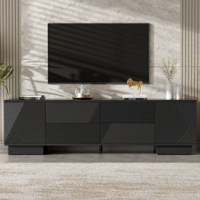 VIBE HAUS 70.8 Modern TV Stand For TVs Up To 75 Inches, Entertainment Center With Storage Cabinets, 4 Drawers And A Metal Center Leg, Minimalist (Option: Black)