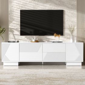 VIBE HAUS 70.8 Modern TV Stand For TVs Up To 75 Inches, Entertainment Center With Storage Cabinets, 4 Drawers And A Metal Center Leg, Minimalist (Option: White)