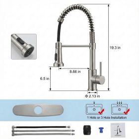 Industrial Kitchen Faucet With Pull Down Sprayer, Single Handle Stainless Steel Kitchen Faucet, 1 Or 3 Hole Installation, Farmhouse Style, Brushe (Option: 1)