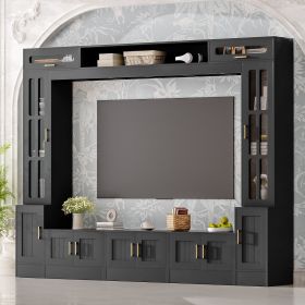 VIBE HAUS 98.4 W Wall Unit Entertainment Center With Bookshelves For TVs Up To 80, Modern TV Stand Media Console With Cabinets, Tempered Glass Do (Option: Black)