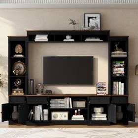 U-Can 98.8 W Wall Unit Entertainment Center With Bookshelves For TVs Up To 80, Modern TV Stand Media Console With Cabinets And Adjustable Shelves (Option: Black Brown)